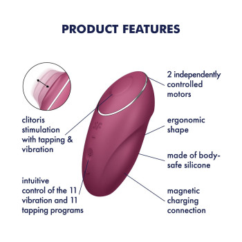 Вибростимулятор-пульсатор Satisfyer Tap & Climax 1 Red, эффект постукивания пальцем, 2 мотора