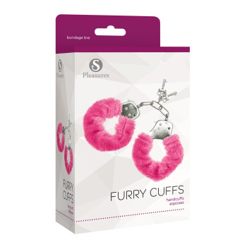 Наручники S Pleasures Furry Cuffs Pink с пушистой отделкой, 2 ключа в комплекте