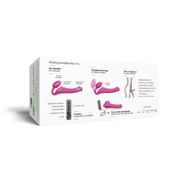 Безремневой страпон с вибрацией Strap-On-Me Vibrating Fuchsia L, диаметр 3,7 см, пульт ДУ, регулируемый