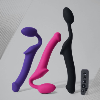 Безремінний страпон з вібрацією Strap-On-Me Vibrating Fuchsia XL, діам. 4,7см, пульт ДК, регульований