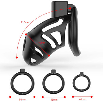 Клітка для пеніса LOCKINK SEVANDA Naja-Cobra Chastity Cage, чорна, 3 кільця різних розмірів