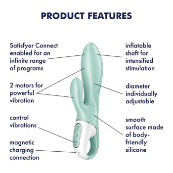 Надувний вібратор- кролик Satisfyer з функцією управління через додаток, м'ятний
