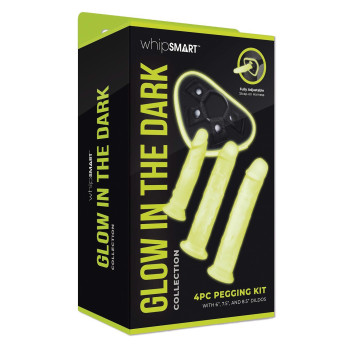 Страпон люмінесцентний Whipsmart Glow in the Dark із 3 насадками, чорний-білий