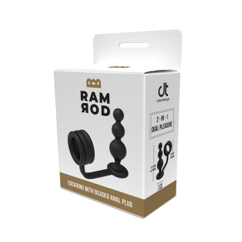 Кільце для пеніса Dream Toys Ramrod з анальною пробкою у формі кулі, чорне