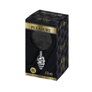 Анальна рельєфна пробка Alive Anal Pleasure із чорним хвостиком, М