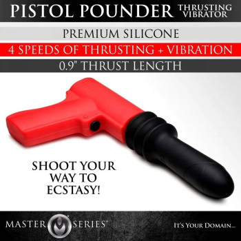 Вібратор у формі пістолета, із фрикціями Master Series Pistol Pounder червоно-чорний