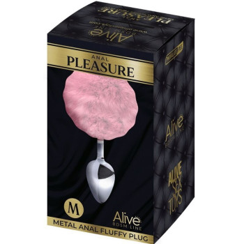 Анальна пробка металева Alive Anal Pleasure з рожевим хвостиком, M