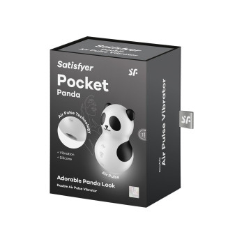 Вакуумний стимулятор із вібрацією Satisfyer Pocket Panda чорно-білий, 8.9 см