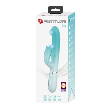Вібратор-кролик PRETTY LOVE Gigi із стимулятором язичком, блакитний, 22.8 х 3.4 см