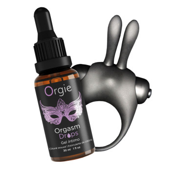 Набір ерекційне віброкільце та краплі для клітора Orgie ORGASMIC BUNNY