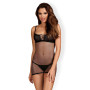Cорочка сетка Obsessive Redella трусики в комплекте, черный, S/M