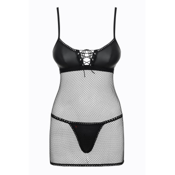 Cорочка сетка Obsessive Redella трусики в комплекте, черный, S/M