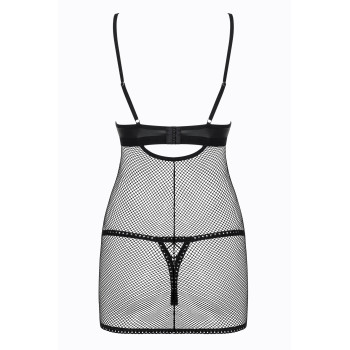Cорочка сетка Obsessive Redella трусики в комплекте, черный, S/M