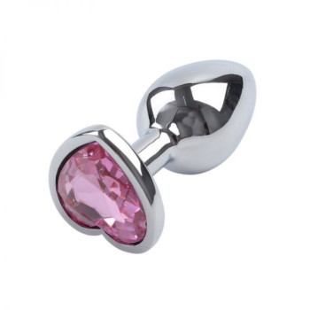 Анальна пробка Silver Metal Heart Light Pink, S