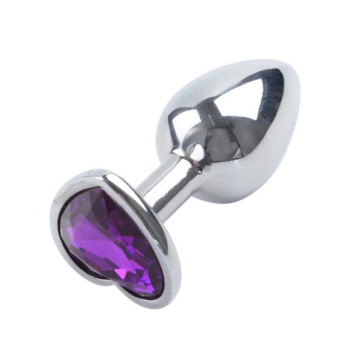 Анальная пробка Silver Metal Heart Dark Violet, M