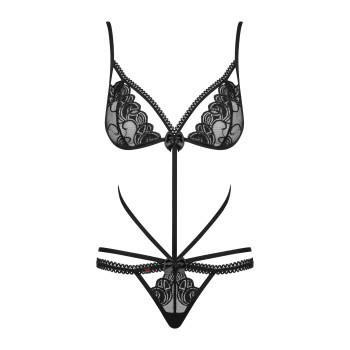 Боди кружевное со стрепами Obsessive Wonderia черный, S/M