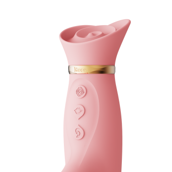 Вібратор з ротацією і вакуумною стимуляцією ZALO ROSE RABBIT PINK