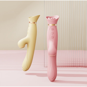 Вібратор з ротацією і вакуумною стимуляцією ZALO ROSE RABBIT PINK