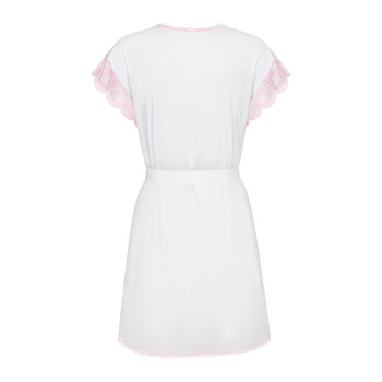 Пеньюар белый с розовым кружевом Obsessive Girlly, S/M