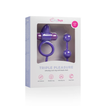 ET345PUR Ерекційне кільце Triple Pleasure з анальним ланцюжком, фіолетове