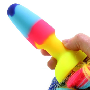 Анальний райдужний затор XR brands Rainbow Unicorn Anal Plug With Tail з хвостом