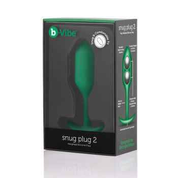 Анальная пробка со смещенным центром тяжести B-Vibe Snug Plug 2, силиконовая, зеленая