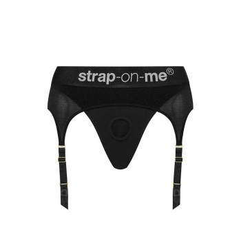 Трусики для страпону, XXL, з підв'язками для панчох Strap-On-Me чорні