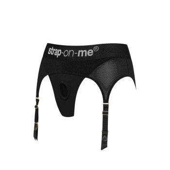 Трусики для страпону, XXL, з підв'язками для панчох Strap-On-Me чорні
