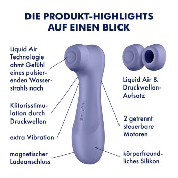 Вакуумный стимулятор клитора Satisfyer Pro 2 Generation 3 (в наборе две силикон. насадки), лиловый