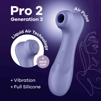 Вакуумный стимулятор клитора Satisfyer Pro 2 Generation 3 (в наборе две силикон. насадки), лиловый